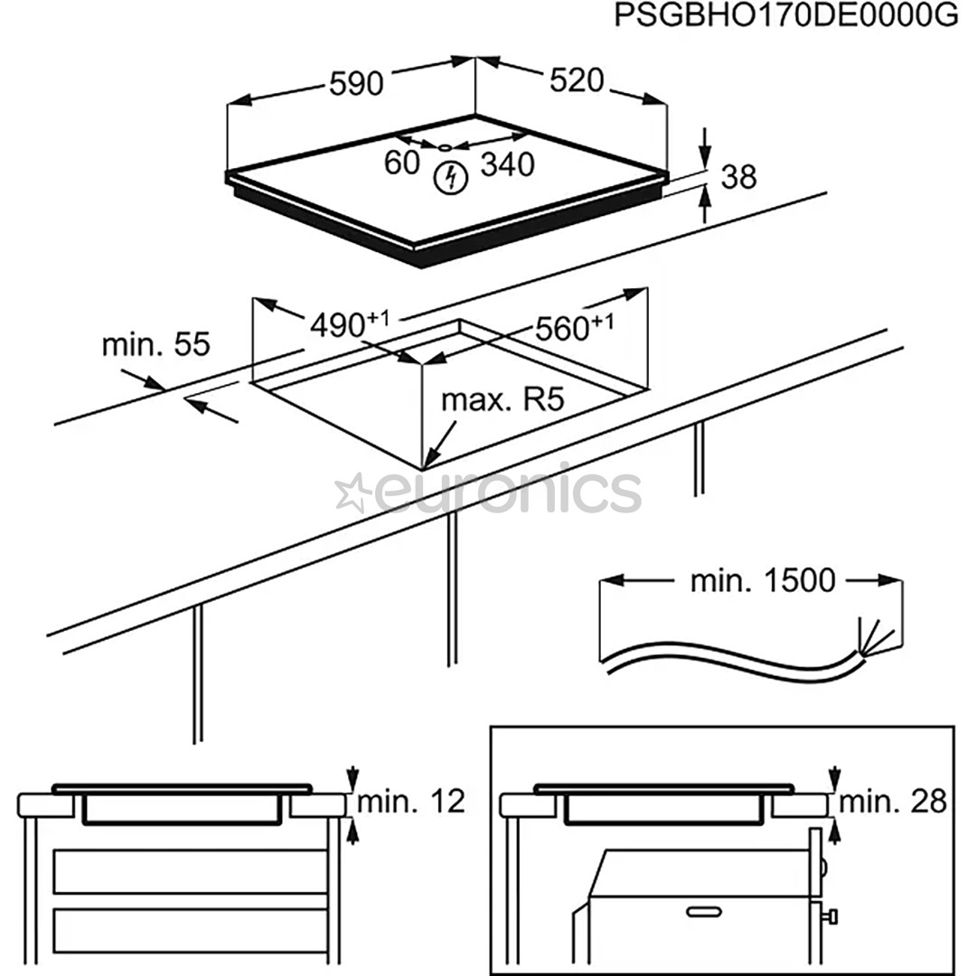 Electrolux 300. sērija, platums 59 cm, melna - Iebūvējama keramiskā plīts virsma