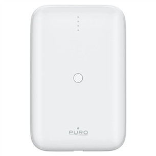 Puro Compact Mini, 10 000 mAh, USB-A, USB-C, balta - Portatīvais barošanas avots