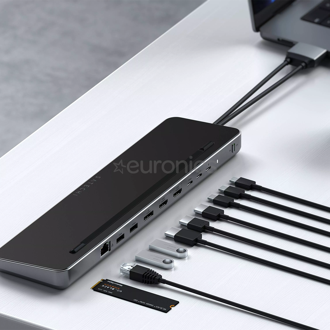 Satechi Dual Dock Stand, USB-C, 75 Вт, серый - Док-станция для ноутбука