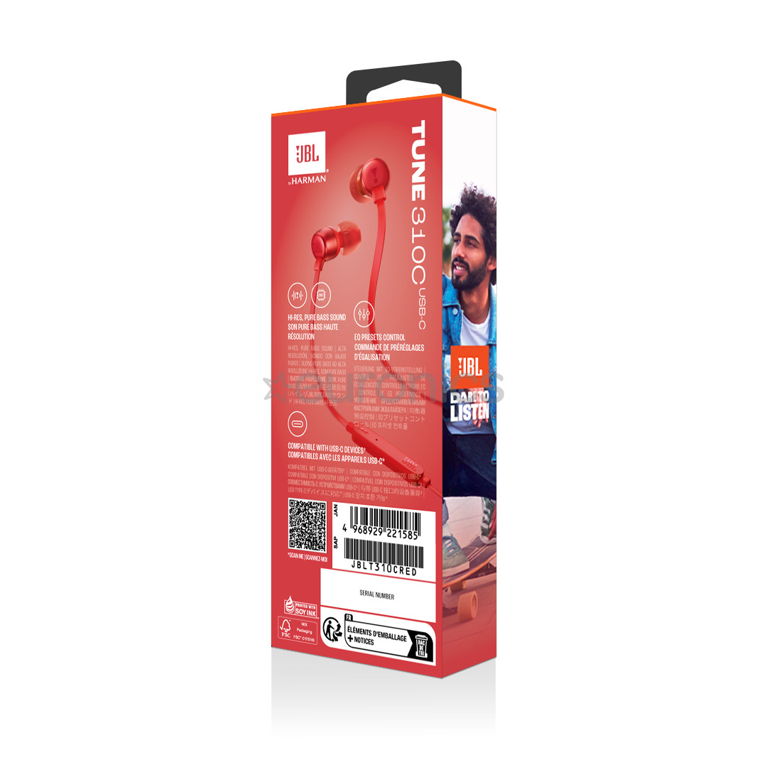 JBL Tune 310C USB-C, sarkana - Austiņas