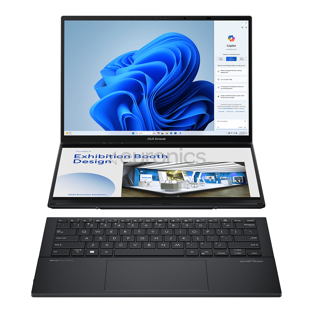 ASUS Zenbook DUO, 2x 14'', 3K, OLED, touch, 120 Hz, Ultra 9, 32 GB, 1 TB, W11P, ENG, inkwell gray - Notebook