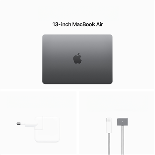 Apple MacBook Air 13'' (2024), M3 8C/8C, 8 GB, 256 GB, SWE, pelēka - Portatīvais dators