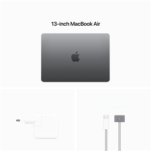 Apple MacBook Air 13'' (2024), M3 8C/8C, 8 GB, 256 GB, RUS, pelēka - Portatīvais dators