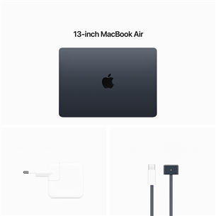 Apple MacBook Air 13'' (2024), M3 8C/8C, 8 GB, 256 GB, RUS, melna - Portatīvais dators