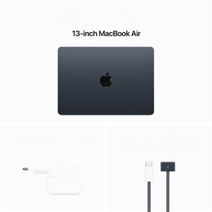 Apple MacBook Air 13'' (2024), M3 8C/8C, 8 ГБ, 256 ГБ, RUS, черный - Ноутбук