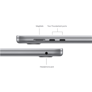 Apple MacBook Air 15'' (2024), M3 8C/10C, 8 GB, 512 GB, RUS, pelēka - Portatīvais dators