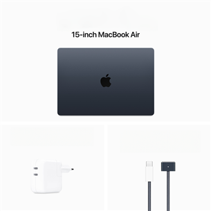 Apple MacBook Air 15'' (2024), M3 8C/10C, 8 GB, 256 GB, RUS, melna - Portatīvais dators