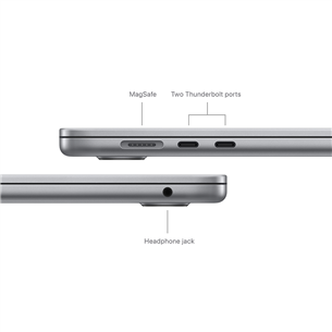 Apple MacBook Air 15'' (2024), M3 8C/10C, 16 GB, 512 GB, SWE, pelēka - Portatīvais dators
