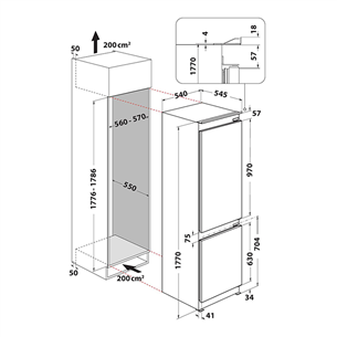 Whirlpool, NoFrost, 250 L, augstums 177 cm - Iebūvējams ledusskapis