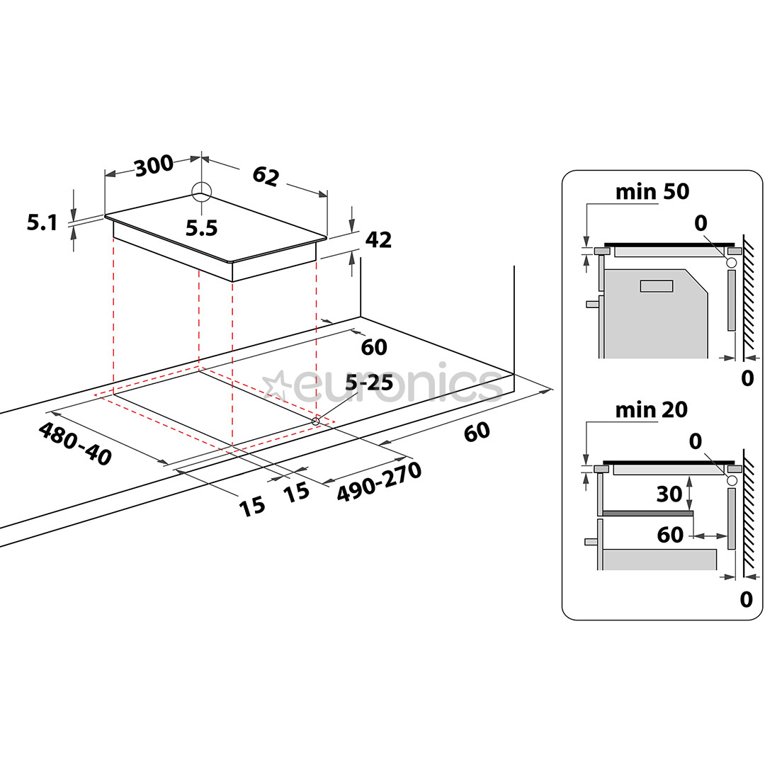 Whirlpool, domino, width 30 cm, black - Built-in ceramic hob