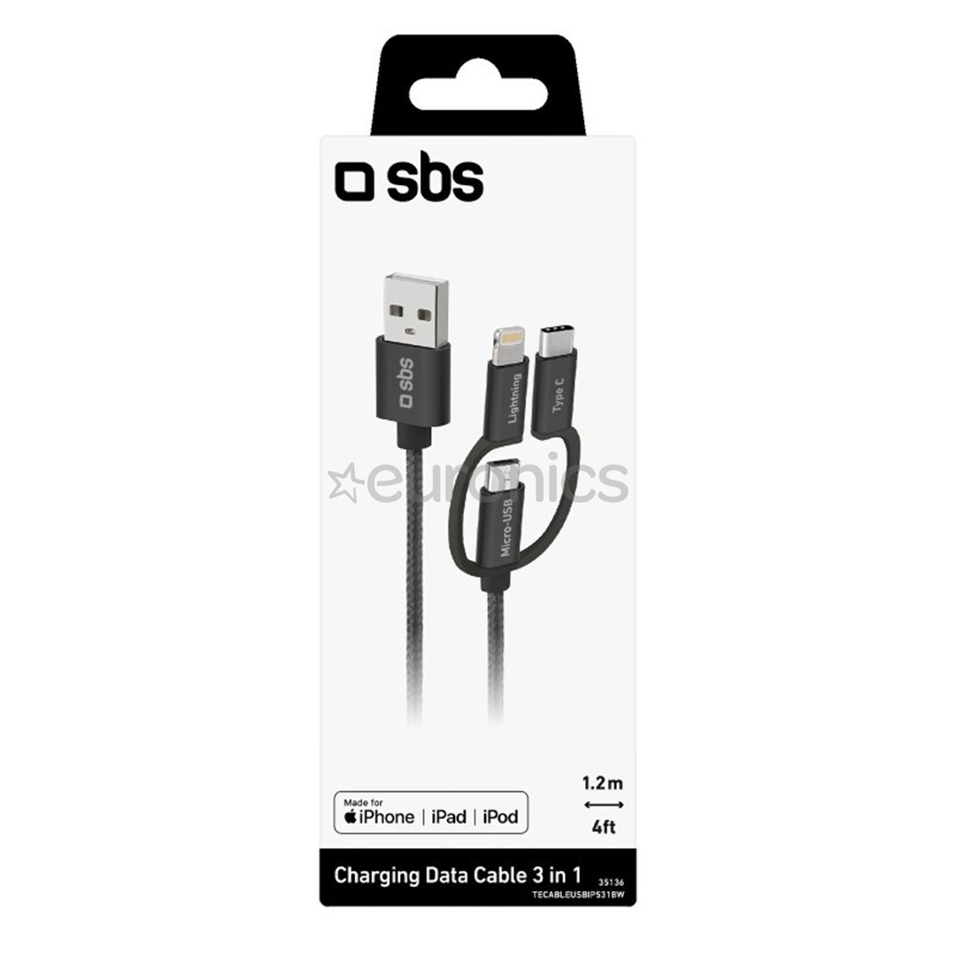 SBS USB / Micro USB, USB-C, Lightning, melna - Vads
