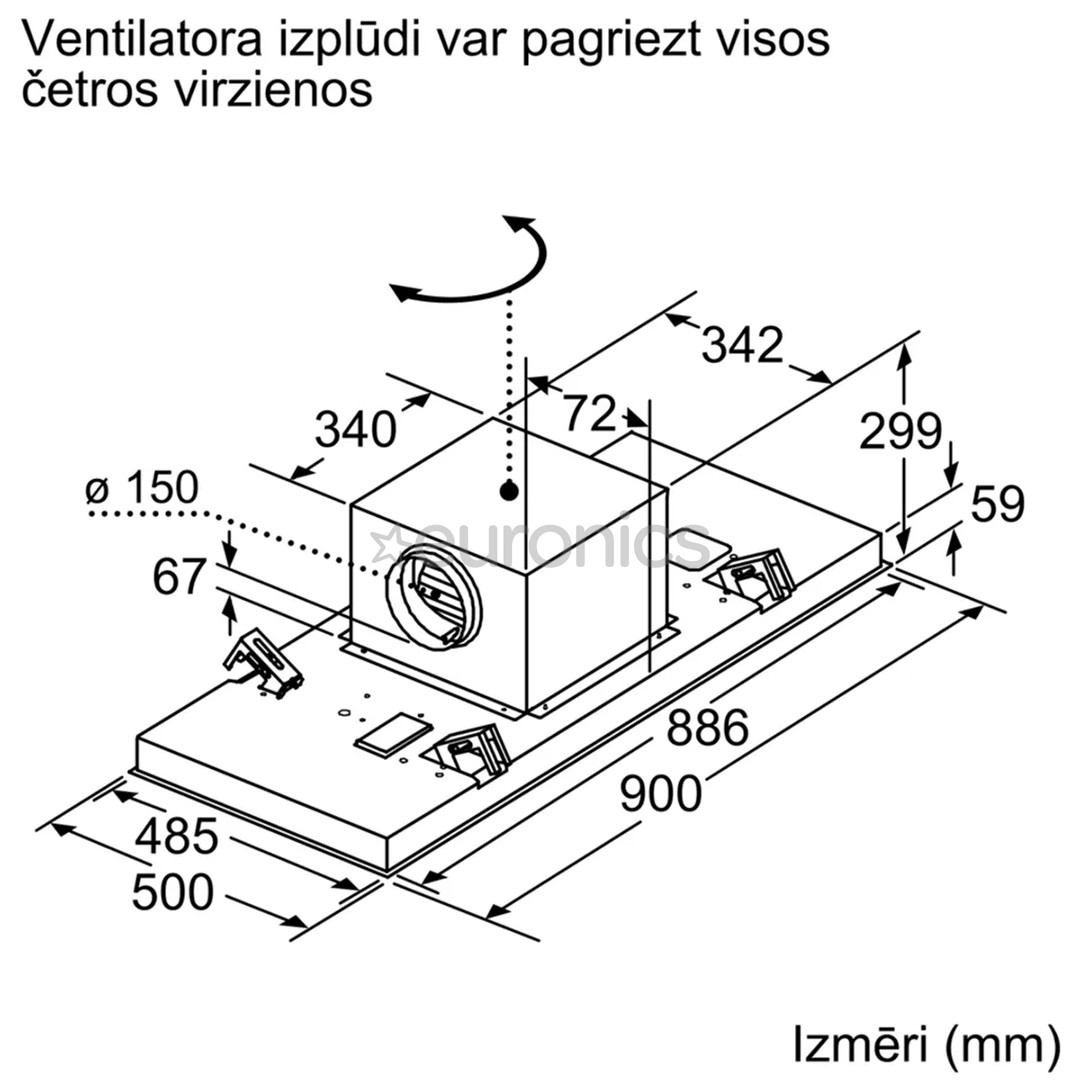 Bosch, 798 m³/h, width 90 cm, inox - Ceiling Cooker Hood