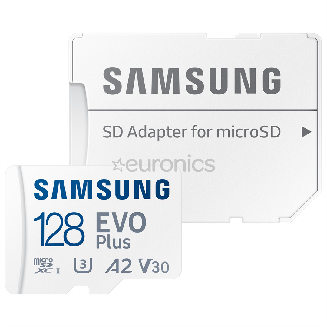 Samsung EVO Plus, microSDXC, 128 ГБ, белый - Карта памяти и адаптер