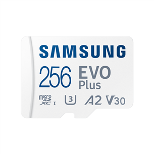 Samsung EVO Plus, microSDXC, 256 GB, adapteris, balta - Atmiņas karte