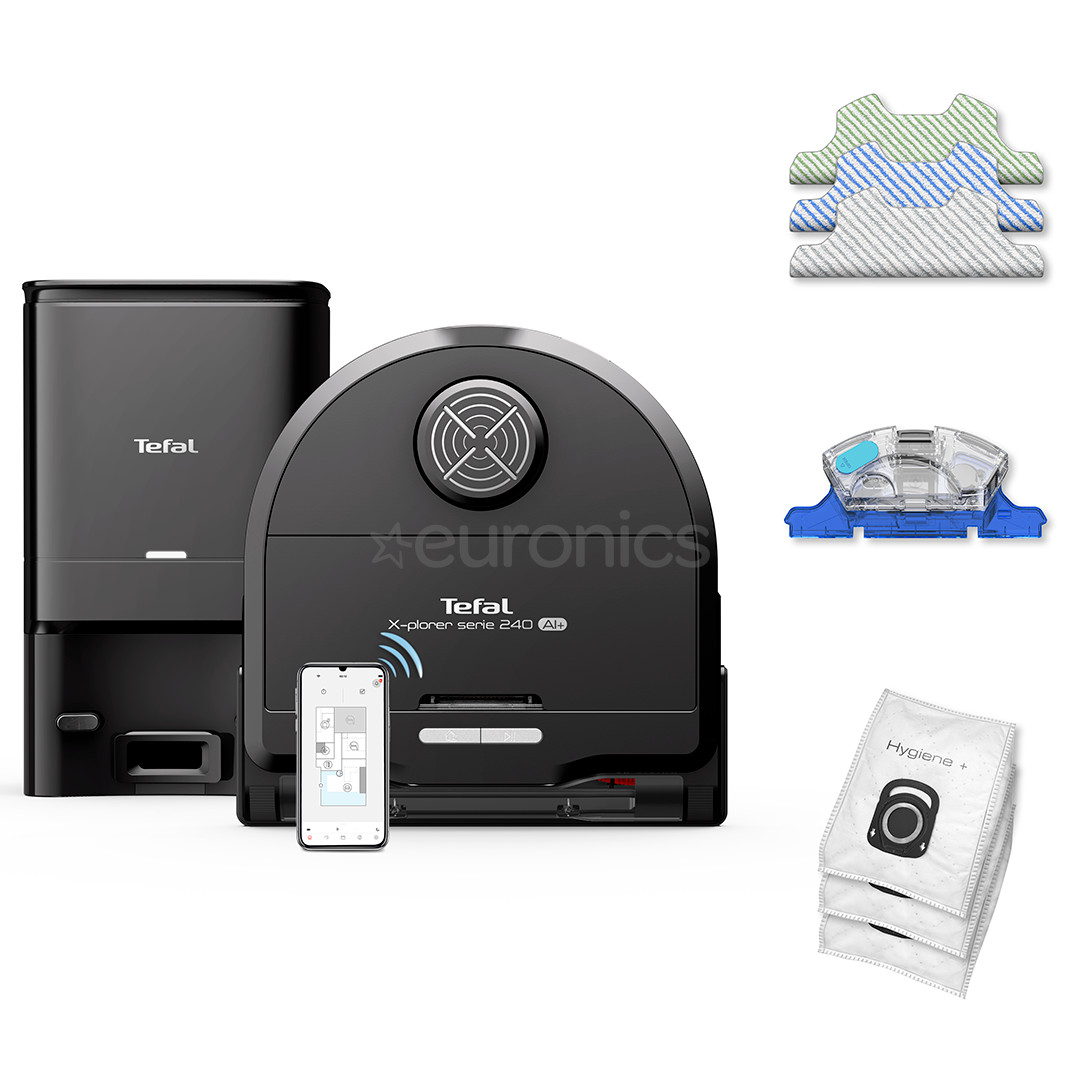 Tefal X-PLORER Serie 240+ AI, Animal & Allergy, melna - Robots putekļu sūcējs