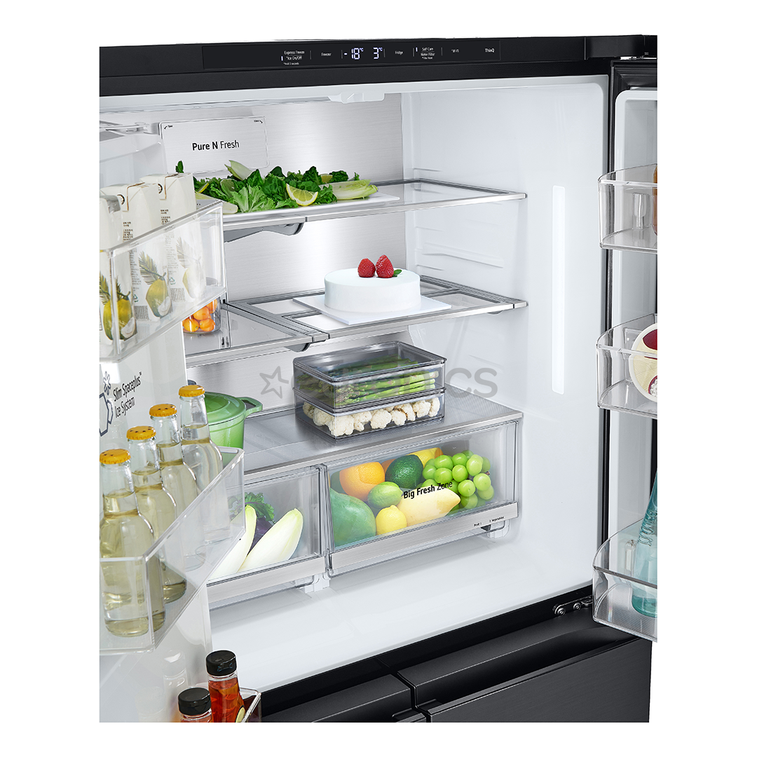 LG, Instaview, 638 L, augstums 180 cm, melna - SBS Ledusskapis