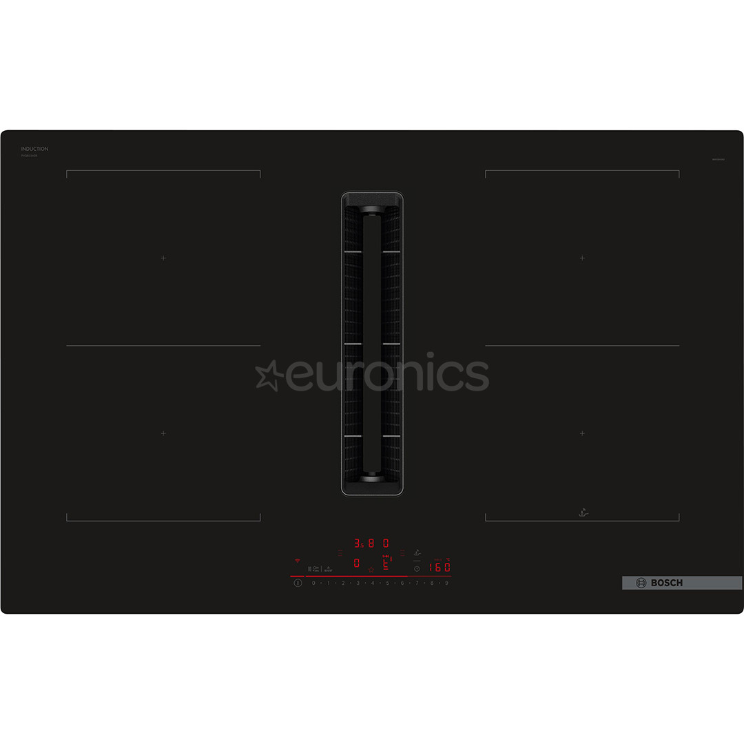 Bosch, Series 6, ширина 80 см, без рамы, черный - Интегрируемая индукционная варочная панель с вытяжкой