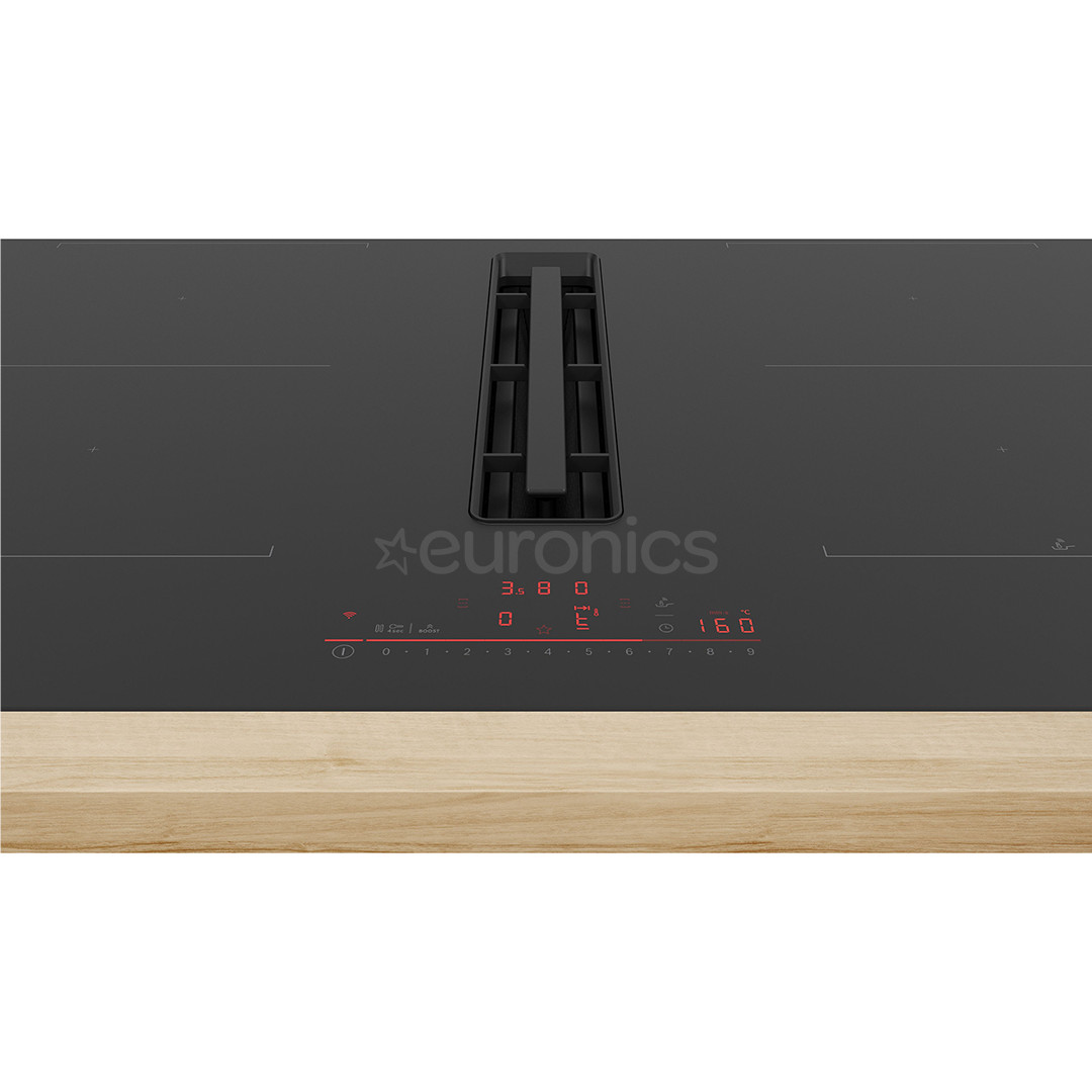 Bosch, Series 6, ширина 80 см, без рамы, черный - Интегрируемая индукционная варочная панель с вытяжкой
