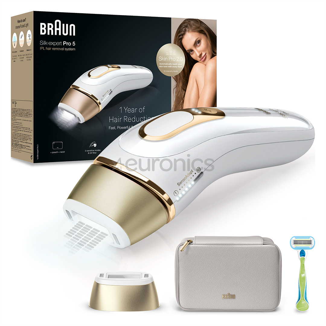 Braun Silk-expert Pro 5, balta/zelta - Fotoepilators