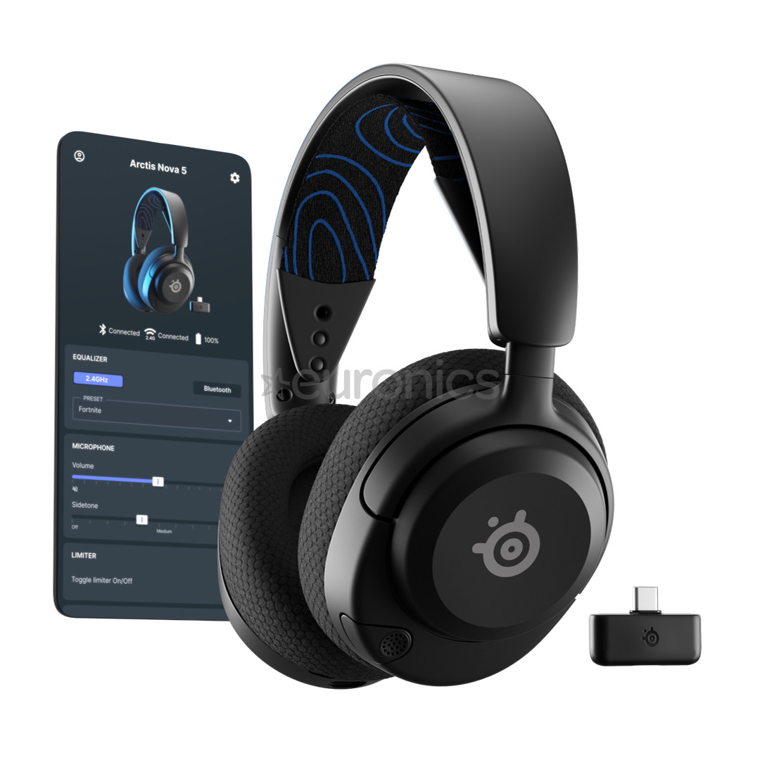 Steelseries Arctis Nova 5P Wireless, melna - Bezvadu austiņas ar mikrofonu