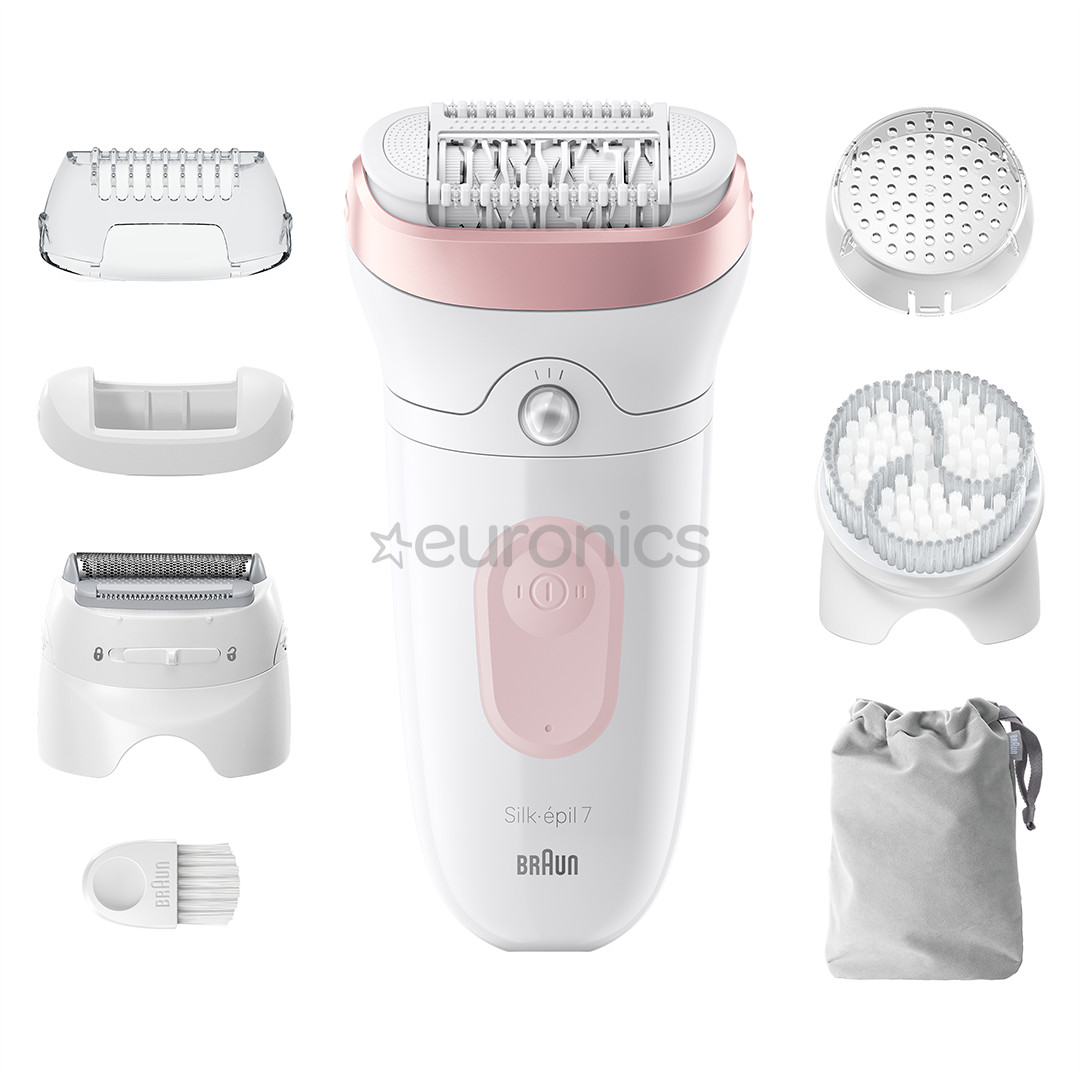 Braun Silk epil 7, сухое и влажное использование, белый/розовый - Эпилятор