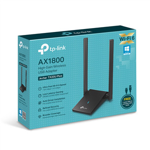 TP-Link Archer TX20U Plus, AX1800, WiFi 6, melna - Wi-Fi adapteris