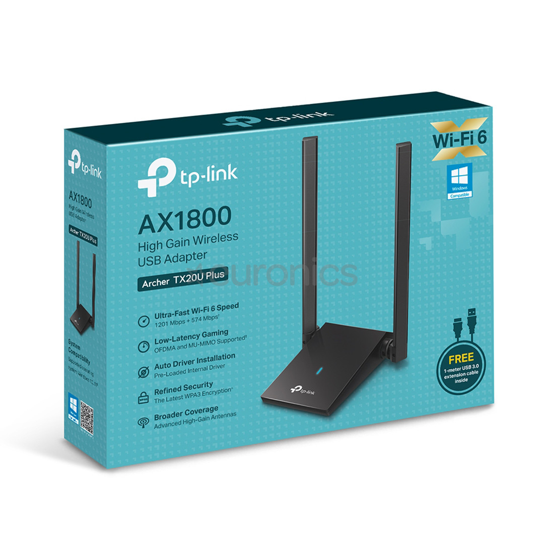 TP-Link Archer TX20U Plus, AX1800, WiFi 6, melna - Wi-Fi adapteris