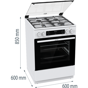 Gorenje, 71 L, platums 60 cm, balta - Elektriskā plīts ar gāzes virsmu