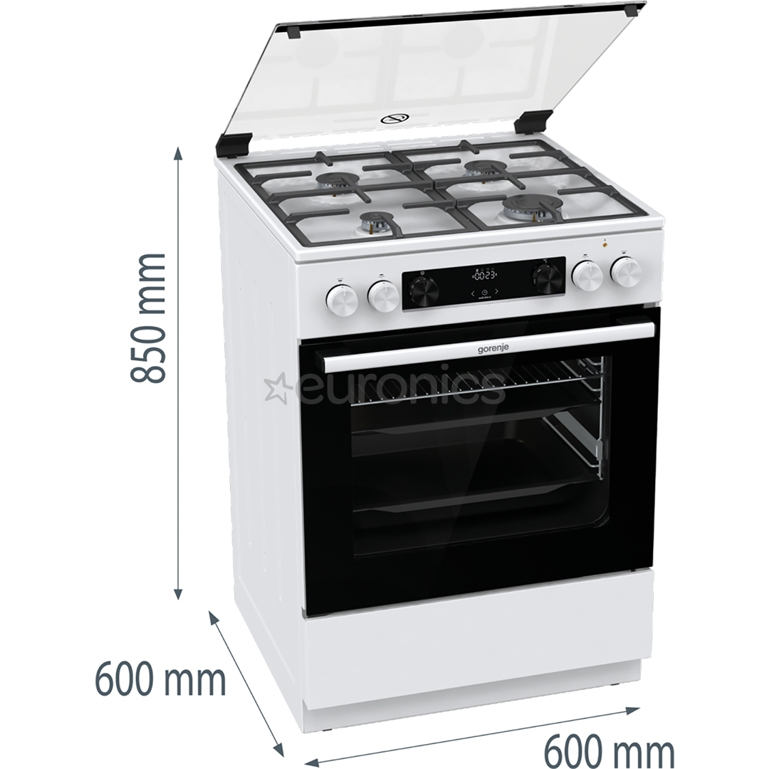Gorenje, 71 L, platums 60 cm, balta - Elektriskā plīts ar gāzes virsmu