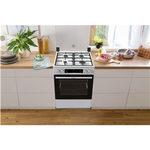 Gorenje, 71 L, platums 60 cm, balta - Elektriskā plīts ar gāzes virsmu