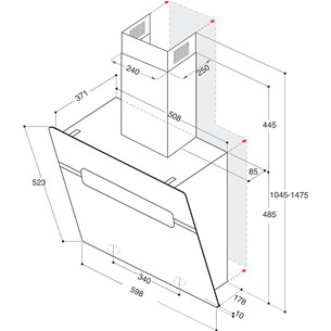 Whirlpool, 740 m³/h, platums 60 cm, melna - Tvaika nosūcējs