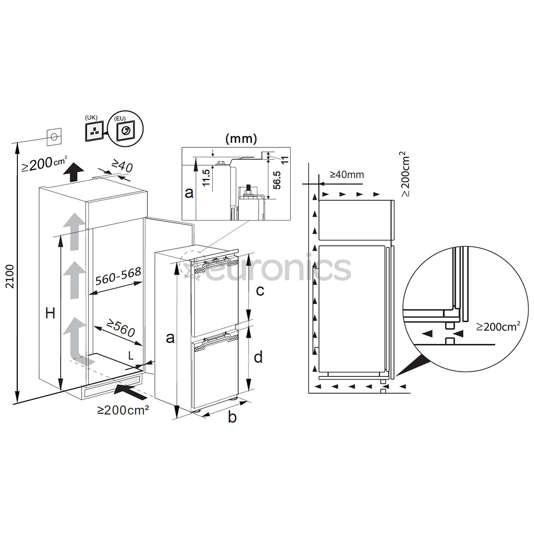 Hisense, NoFrost Dual, 284 L, height 194 cm - Built-in Refrigerator