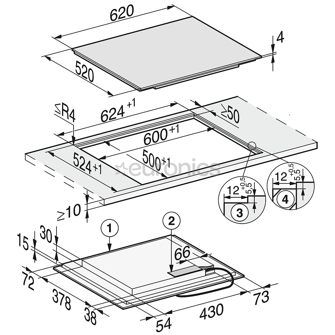 Miele, PowerFlex cooking area, width 62 cm, frameless, black - Built-in induction hob