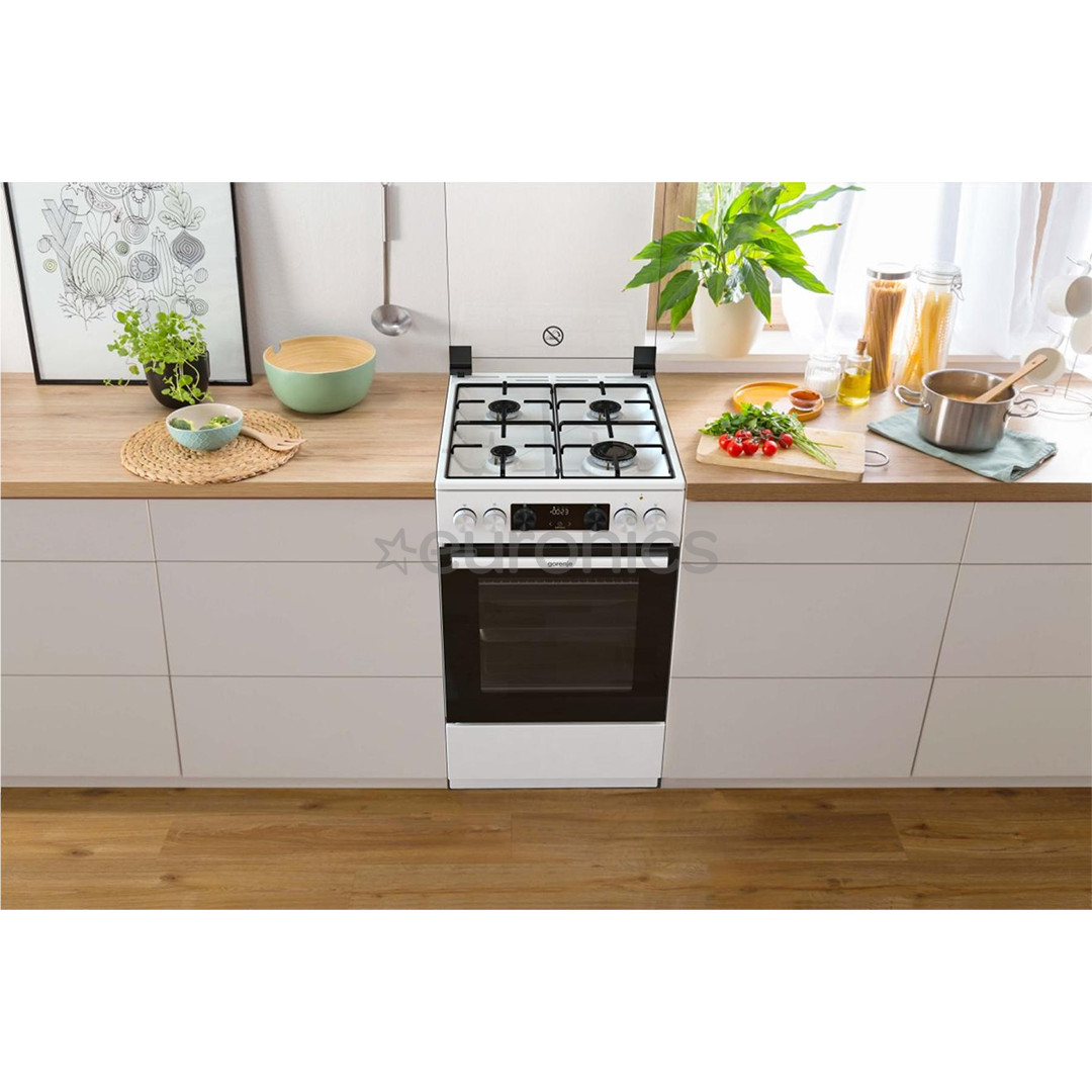Gorenje, 62 L, platums 50 cm, balta - Elektriskā plīts ar gāzes virsmu
