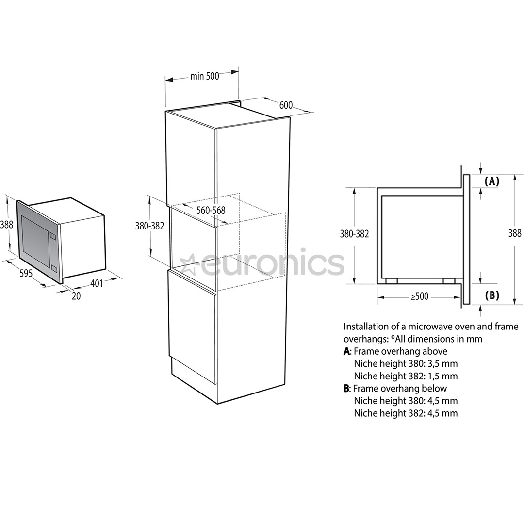 Gorenje, 25 L, 900 W, balta - Iebūvējama mikroviļņu krāsns ar grilu