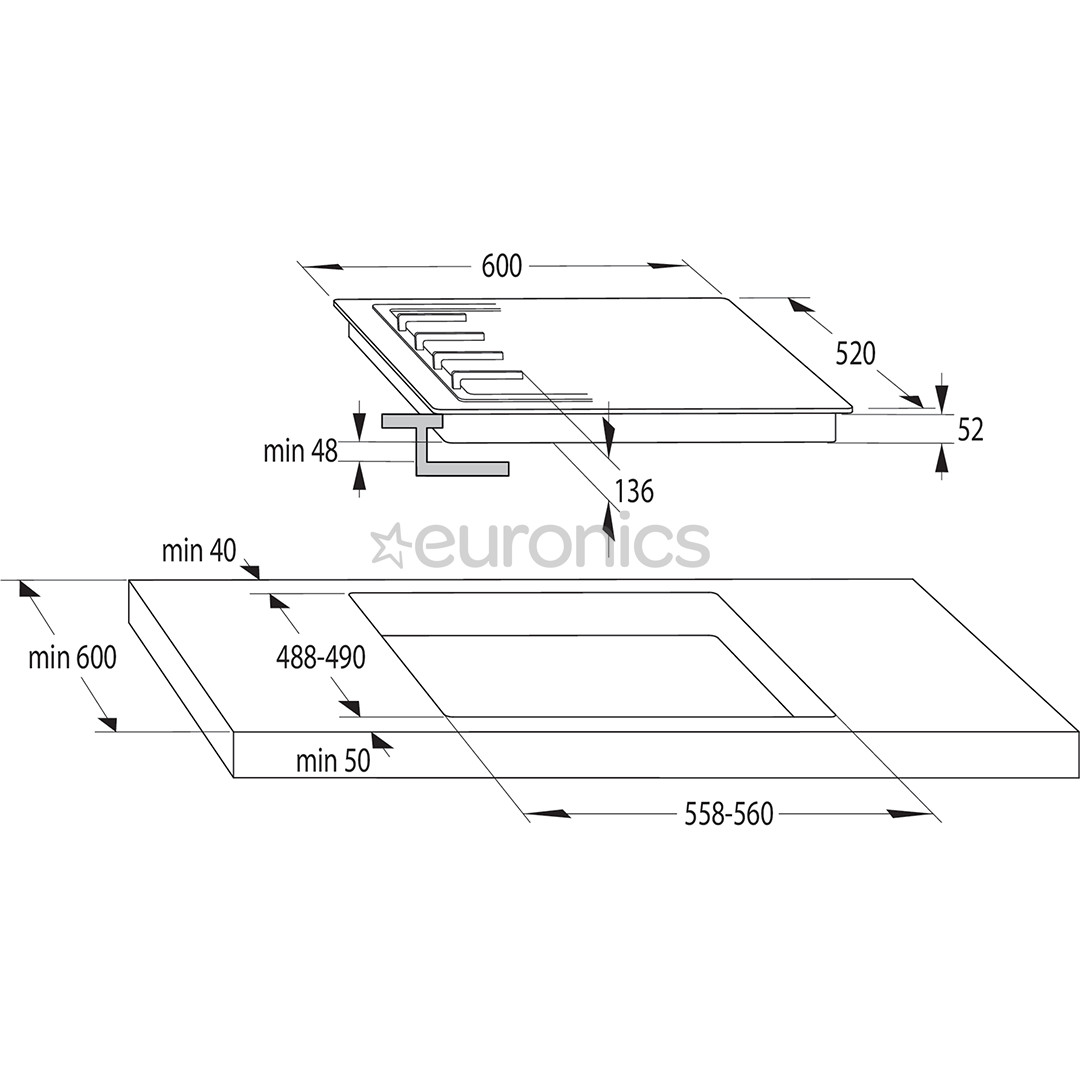 Gorenje, platums 60 cm, melna - Iebūvējama gāzes plīts virsma