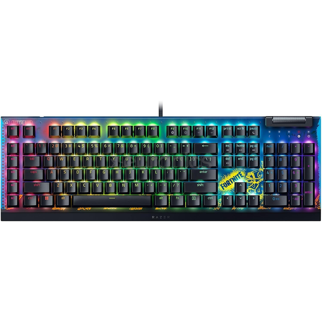 Razer BlackWidow V4 X Fortnite Edition, Yellow Switch, mehāniskā, US, melna - Klaviatūra