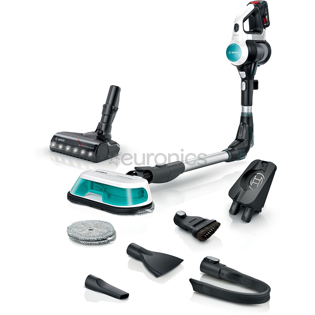 Bosch Unlimited 7 ProHygienic Aqua, 2in1, melna/balta - Bezvadu putekļu sūcējs