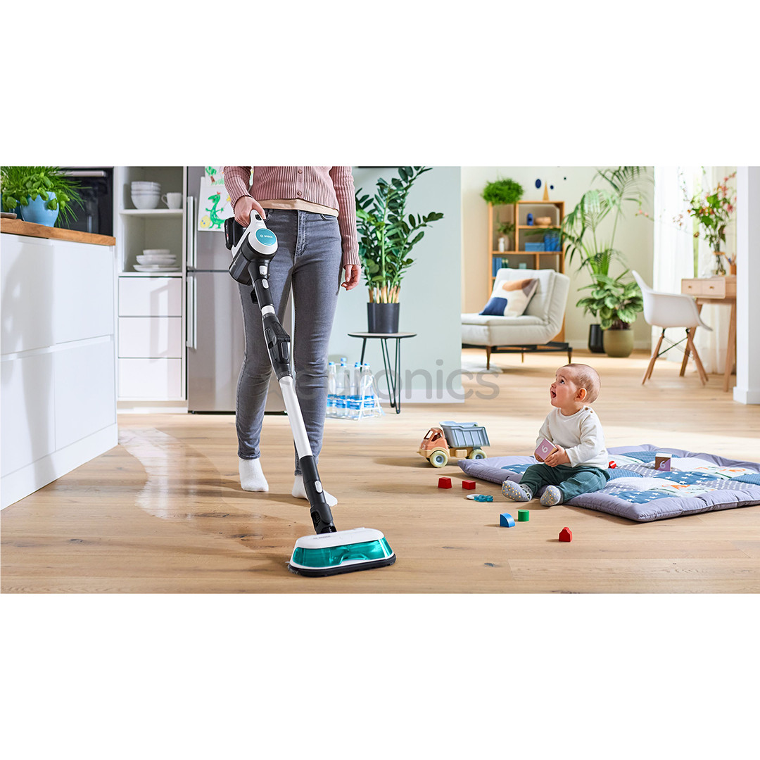 Bosch Unlimited 7 ProHygienic Aqua, 2in1, melna/balta - Bezvadu putekļu sūcējs