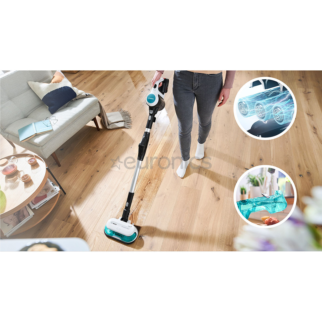 Bosch Unlimited 7 ProHygienic Aqua, 2in1, melna/balta - Bezvadu putekļu sūcējs