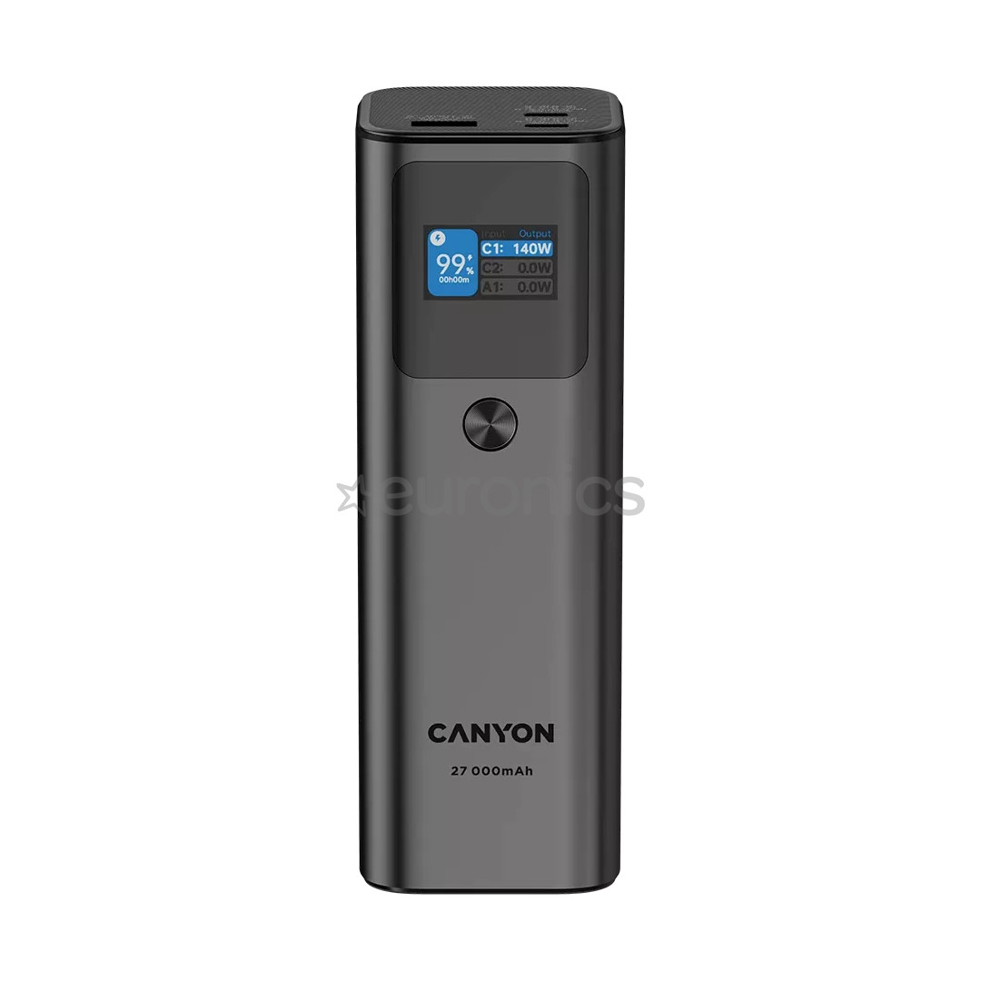 Canyon PB-2010, 27 000 mAh, USB-A, USB-C, melna - Portatīvais barošanas avots