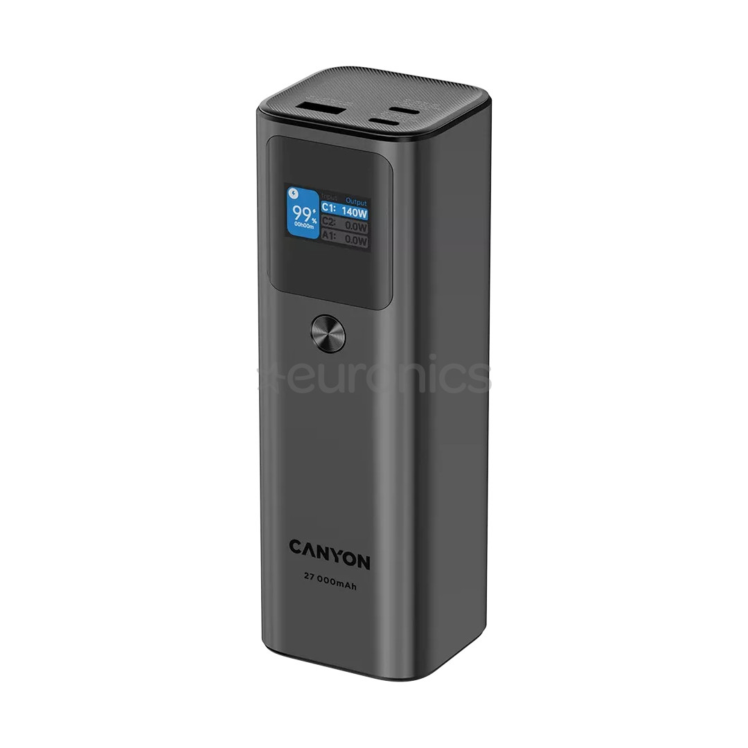 Canyon PB-2010, 27 000 mAh, USB-A, USB-C, melna - Portatīvais barošanas avots