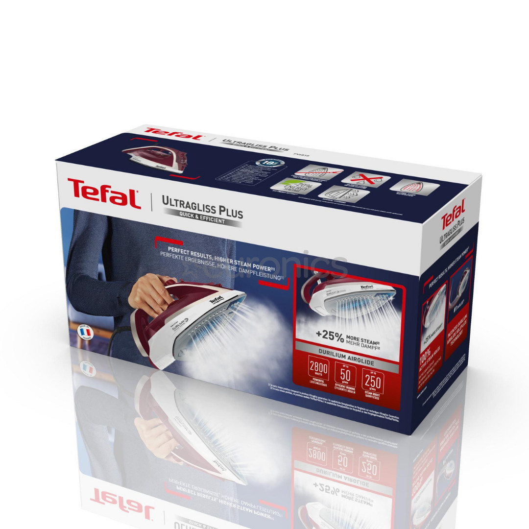 Tefal Ultragliss Plus, 2800 W, tumši sarkana/balta - Tvaika gludeklis