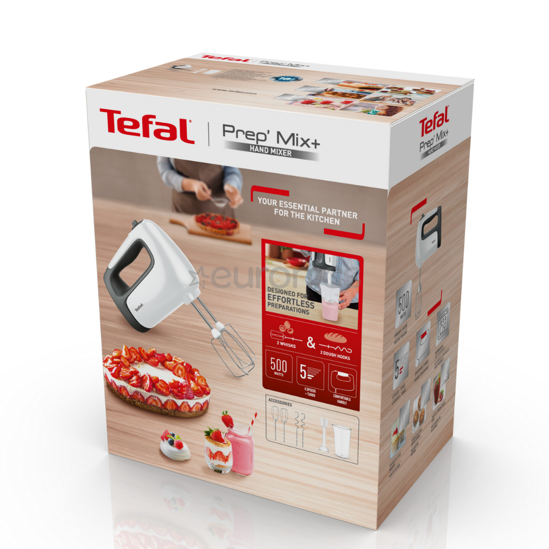 Tefal Prep'Mix+, 500 W, balta/pelēka - Rokas mikseris