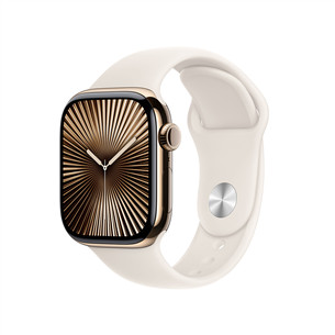 Apple Watch Series 10 GPS + Cellular, 42 mm, sport band, S/M, zelta titāna / bēša - Viedpulkstenis