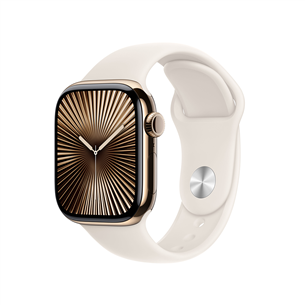 Apple Watch Series 10 GPS + Cellular, 42 mm, sport band, S/M, zelta titāna / bēša - Viedpulkstenis