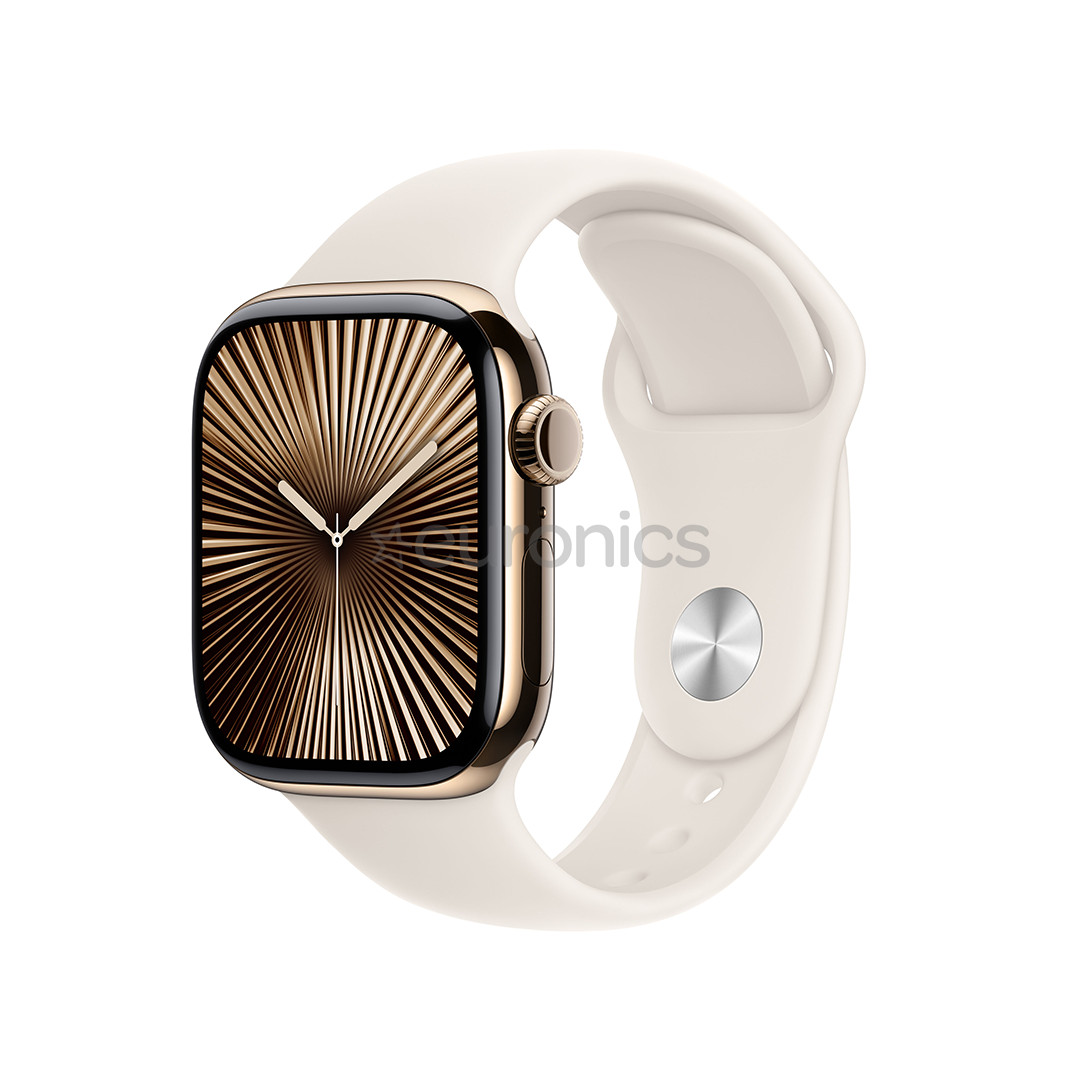 Apple Watch Series 10 GPS + Cellular, 42 mm, sport band, S/M, zelta titāna / bēša - Viedpulkstenis