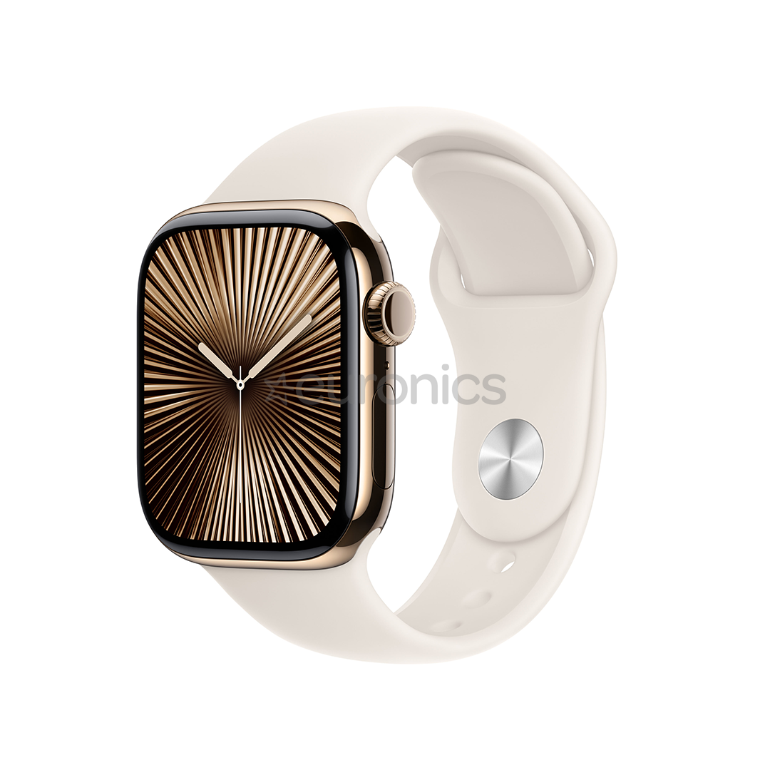 Apple Watch Series 10 GPS + Cellular, 42 mm, sport band, S/M, zelta titāna / bēša - Viedpulkstenis