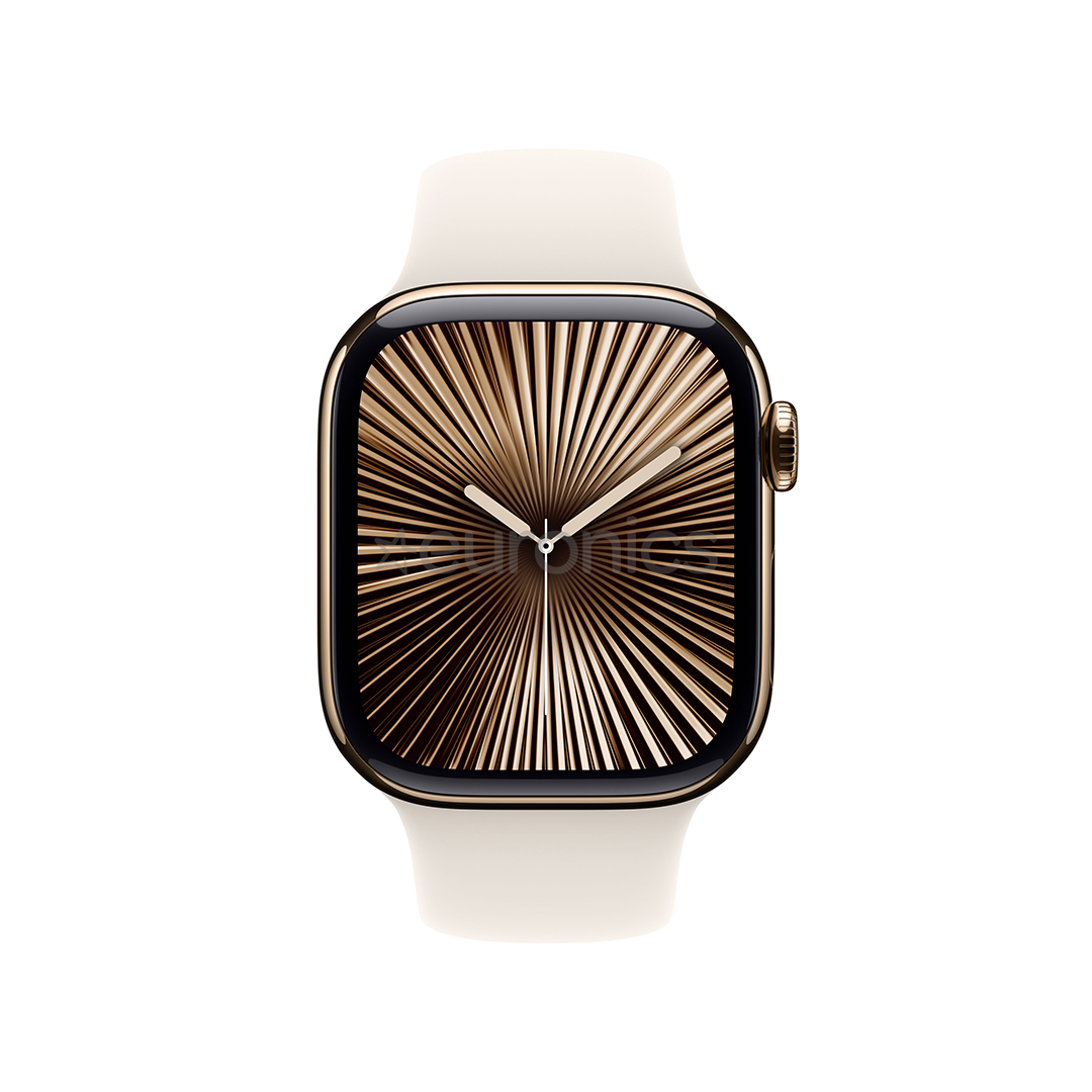 Apple Watch Series 10 GPS + Cellular, 42 mm, sport band, S/M, zelta titāna / bēša - Viedpulkstenis