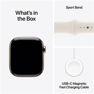 Apple Watch Series 10 GPS + Cellular, 42 mm, sport band, S/M, zelta titāna / bēša - Viedpulkstenis